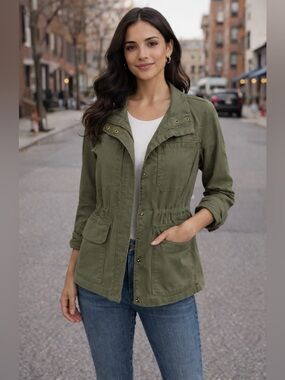 Madewell Olive Green Utility Jacket Drawstring Waist Lightweight 100% Cotton S